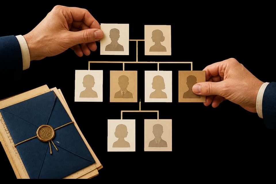 Documentos familiares e sucessórios organizados por duas pessoas